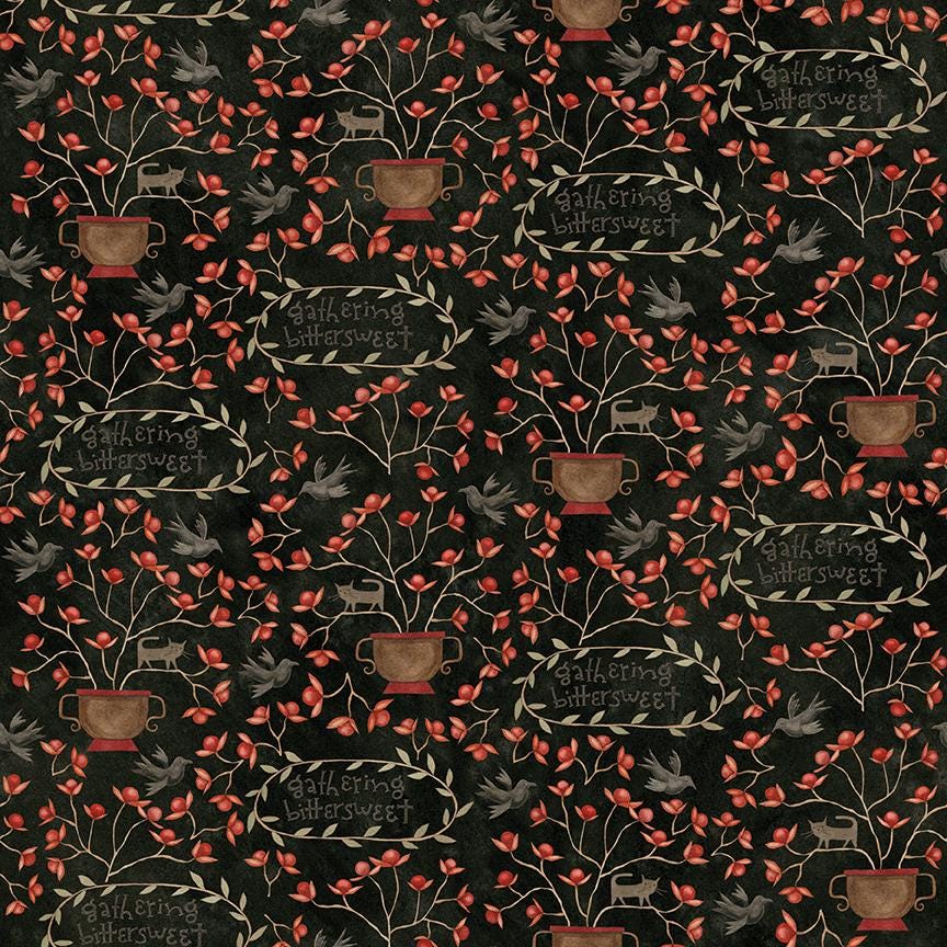 Bittersweet Farm Gathering in Midnight by Teresa Kogut for Riley Blake Designs. Continuous Cuts of Quilter's Cotton fabric.