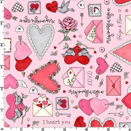 I Heart You by Kris Lammers for Maywood Studio Charm Pack of 42 5 x 5 inch squares of Quilter's Cotton