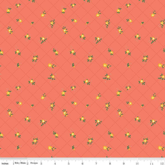 Market Street Flower Grid in Coral by Heather Peterson for Riley Blake Designs. Continuous Cuts of Quilter's Cotton fabric.