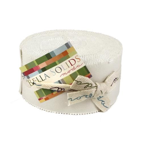 Bella Solids Jelly Roll in White for Moda Fabrics. Quilter's Cotton Strip set 40 pieces of 2.5 inch by 44 inch white strips