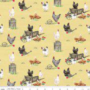 Spring Barn Quilts Chickens in Yellow by Tara Reed for Riley Blake Designs. Continuous Cuts of Quilter's Cotton fabric.