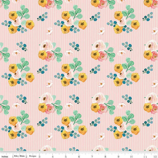 Spring Gardens Bouquets in Pink by My Mind's Eye for Riley Blake Designs.  Continuous cuts of quilter's cotton fabric