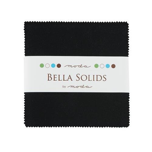 Bella Solids Charm Pack in Black Moda Quilter's Cotton Charm Pack of 42 5 x 5 inch solid black squares