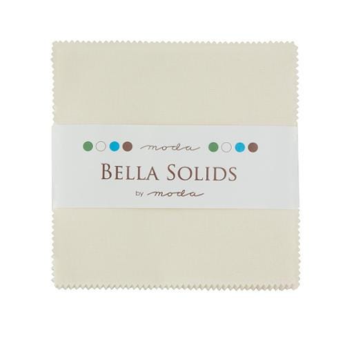 Bella Solids Charm Pack in Ivory Moda Quilter's Cotton Charm Pack of 42 5 x 5 inch solid ivory squares