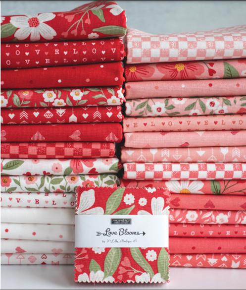 Love Blooms by Lella Boutique for Moda. Quilter's Cotton Fat Quarter Bundle. 28 Fat Quarters of 18 inch x 21 inch rectangles