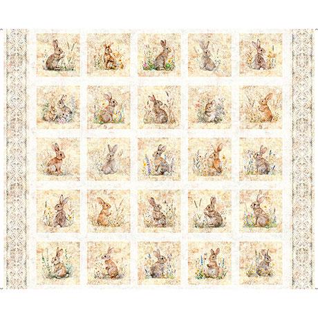 Bunny Picture Patches in cream from the Hunny Bunny collection by QT Fabrics continuous cuts of Quilter's Cotton Fabric