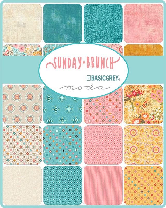 Sunday Brunch by BasicGrey for Moda Fabrics. Quilter's Cotton Mini Charm Pack of 42 2.5 x 2.5 inch squares