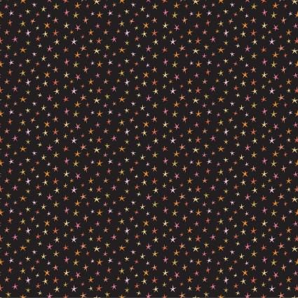 Sparkly Stars Black from Kitty Loves Candy by Lori Woods for Poppie Cotton, continuous cuts of Quilter's Cotton Fabric