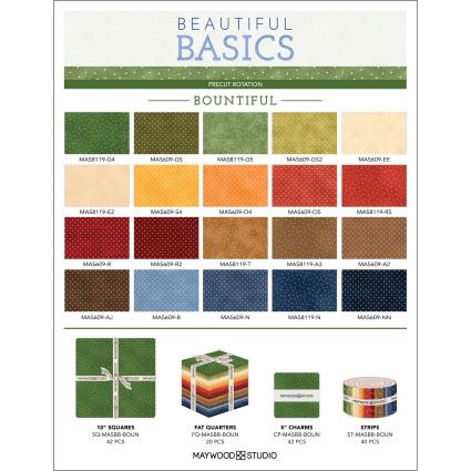 Beautiful Basics Bountiful Collection by Maywood Studio. Quilter's Cotton Fat Quarter Bundle. 2 Fat Quarters of 18 inch x 22 inch squares.