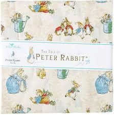 the Tail of Peter Rabbit Main Print in Green for Riley Blake Designs. Continuous Cuts of Quilter's Cotton fabric.