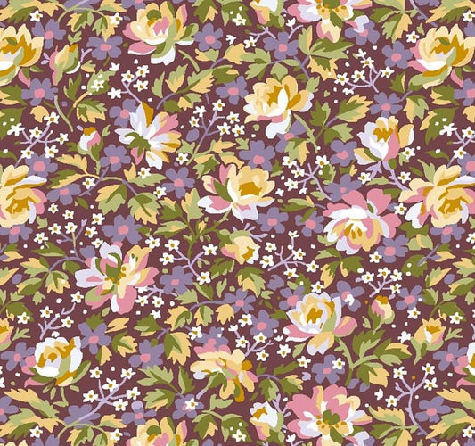 Grand Entrance Packed Floral in Maroon by Maywood Studio continuous cuts of Quilter's Cotton Fabric
