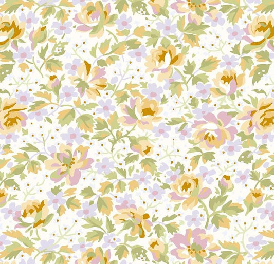 Grand Entrance Packed Floral in Cream by Maywood Studio continuous cuts of Quilter's Cotton Fabric