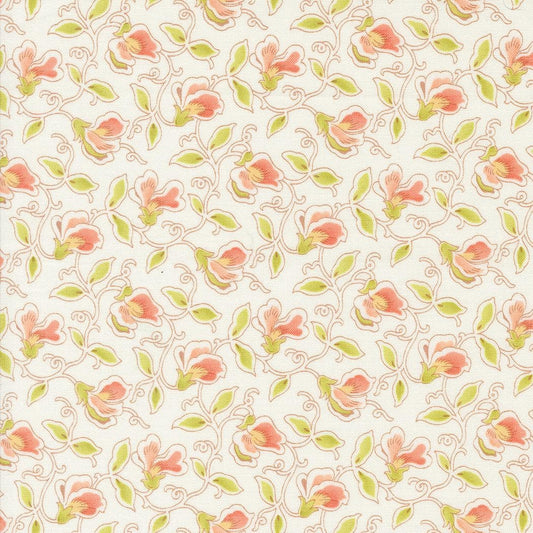 Portofino Sweet Pea Florals in Cloud by Fig Tree & Co for Moda Fabrics. Continuous cuts of Quilter's Cotton Fabric