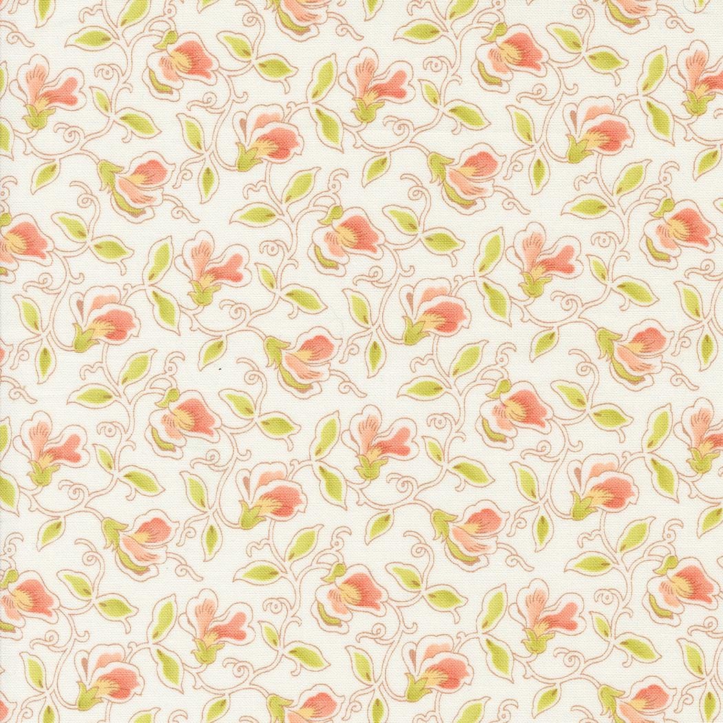 Portofino Sweet Pea Florals in Cloud by Fig Tree & Co for Moda Fabrics. Continuous cuts of Quilter's Cotton Fabric