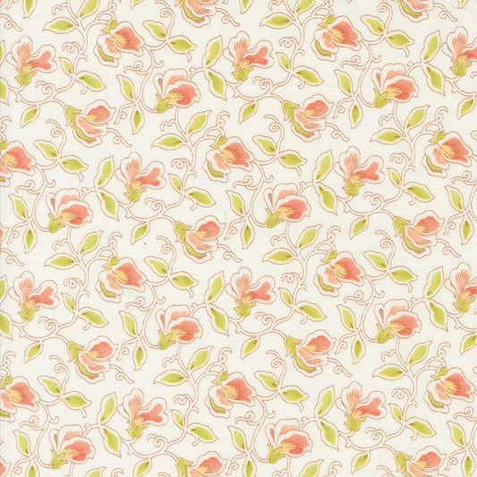 Portofino Sweet Pea Florals in Cloud by Fig Tree & Co for Moda Fabrics. Continuous cuts of Quilter's Cotton Fabric
