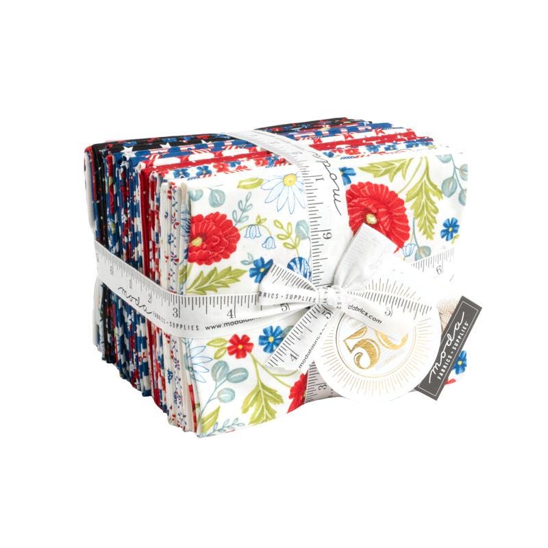 Red White Bloom by Deb Strain for Moda Quilter's Cotton Fat Quarter Bundle. 25 Fat Quarters of 18 inch x 22 inch squares