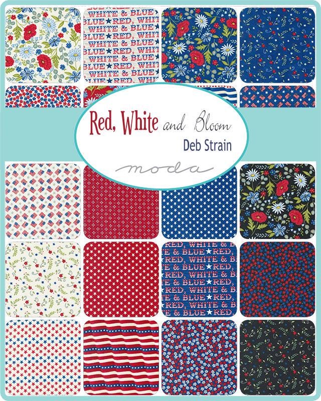 Red White Bloom by Deb Strain for Moda Quilter's Cotton Fat Quarter Bundle. 25 Fat Quarters of 18 inch x 22 inch squares