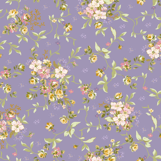 Grand Entrance Scattered Bouquet in Medium Purple by Maywood Studio continuous cuts of Quilter's Cotton Fabric