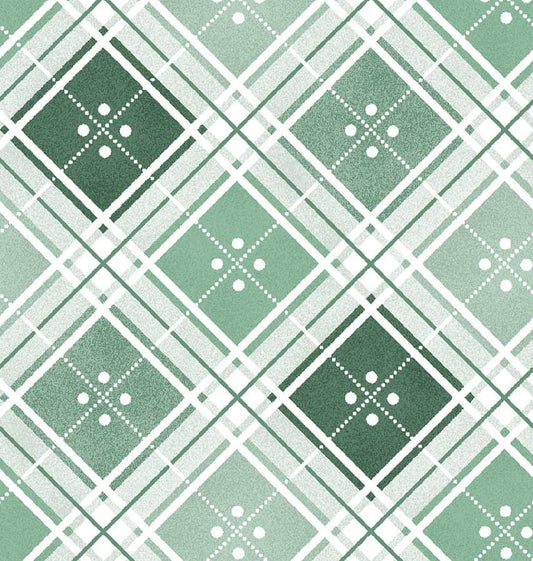 Plaid in Green from the Garden Picnic collection by Maywood Studio continuous cuts of Quilter's Cotton Fabric