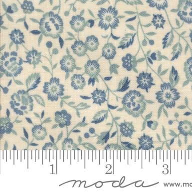 Renoncule Florals in Pearl French Blue from Sacre Bleu by French General for Moda. Continuous cuts of Quilter's Cotton Fabric