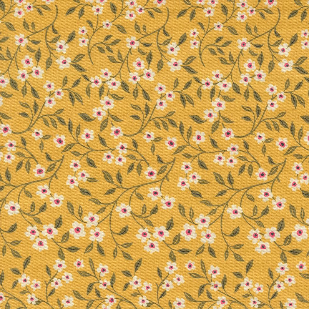 Sagewood Dogwood Small Floral in Sunshine by Crystal Manning for Moda. Continuous cuts of Quilter's Cotton Fabric