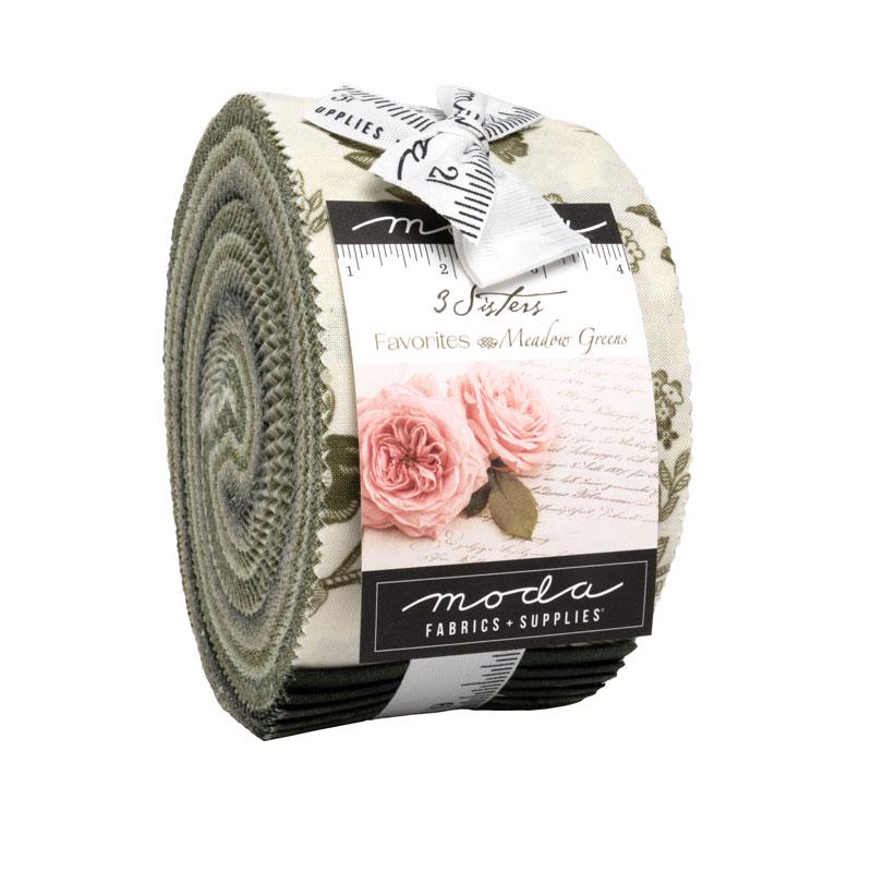 3 Sisters Favorites Vintage Linens Meadow Greens for Moda Fabrics. Quilter's Cotton Strips 40 piece collection of 2.5 inch by 44 inch strips