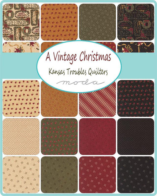 A Vintage Christmas by Kansas Troubles for Moda Fabrics. Quilter's Cotton Mini Charm Pack of 42 2.5 x 2.5 inch squares