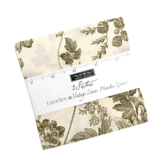 3 Sisters Favorites Meadow Greens for Moda Quilter's Cotton Charm Pack of 42 5 x 5 inch squares