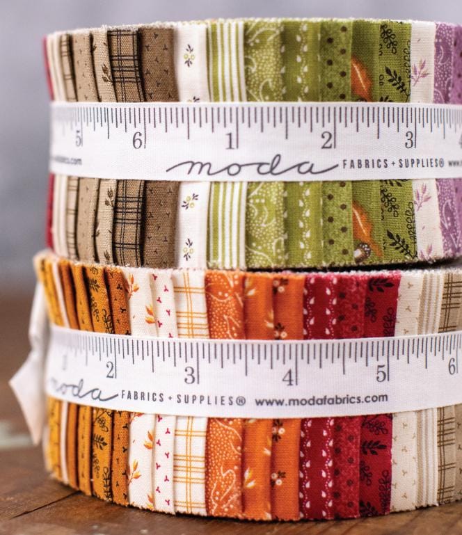 Pumpkin Spice Gatherings Jelly roll by Primitive Gatherings for Moda Quilter's Cotton 40 piece collection of 2.5 inch by 44 inch strips