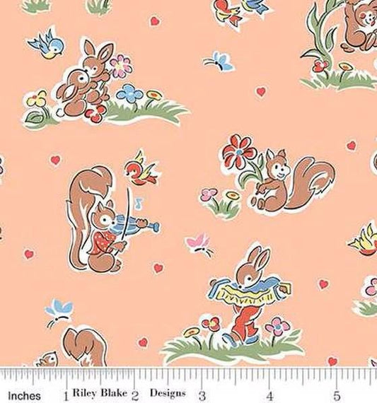 Love Notes Main print in Apricot by Lindsay Wilkes for Riley Blake Designs. Continuous Cuts of Quilter's Cotton fabric