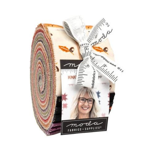 Pumpkin Spice Gatherings Jelly roll by Primitive Gatherings for Moda Quilter's Cotton 40 piece collection of 2.5 inch by 44 inch strips