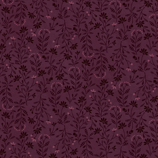 Calicos in Aubergine from Flossie's Flowers by Janet Rae Nesbitt for Henry Glass continuous cuts of Quilter's Cotton Fabric