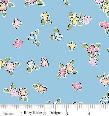 Love Notes Flowers in Blue by Lindsay Wilkes for Riley Blake Designs. Continuous Cuts of Quilter's Cotton fabric