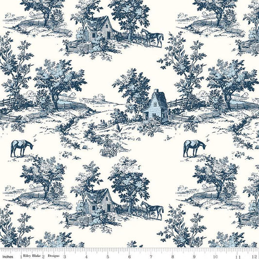 Bluegrass Charm Toile in Navy by Melissa Mortenson for Riley Blake Designs. Continuous Cuts of Quilter's Cotton fabric