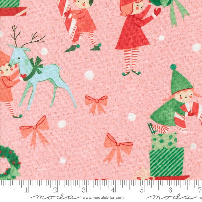 Elves Novelty in Cotton Candy from Tiny Christmas by Lizzy House for Moda Fabrics. Continuous cuts of Quilter's Cotton Fabric