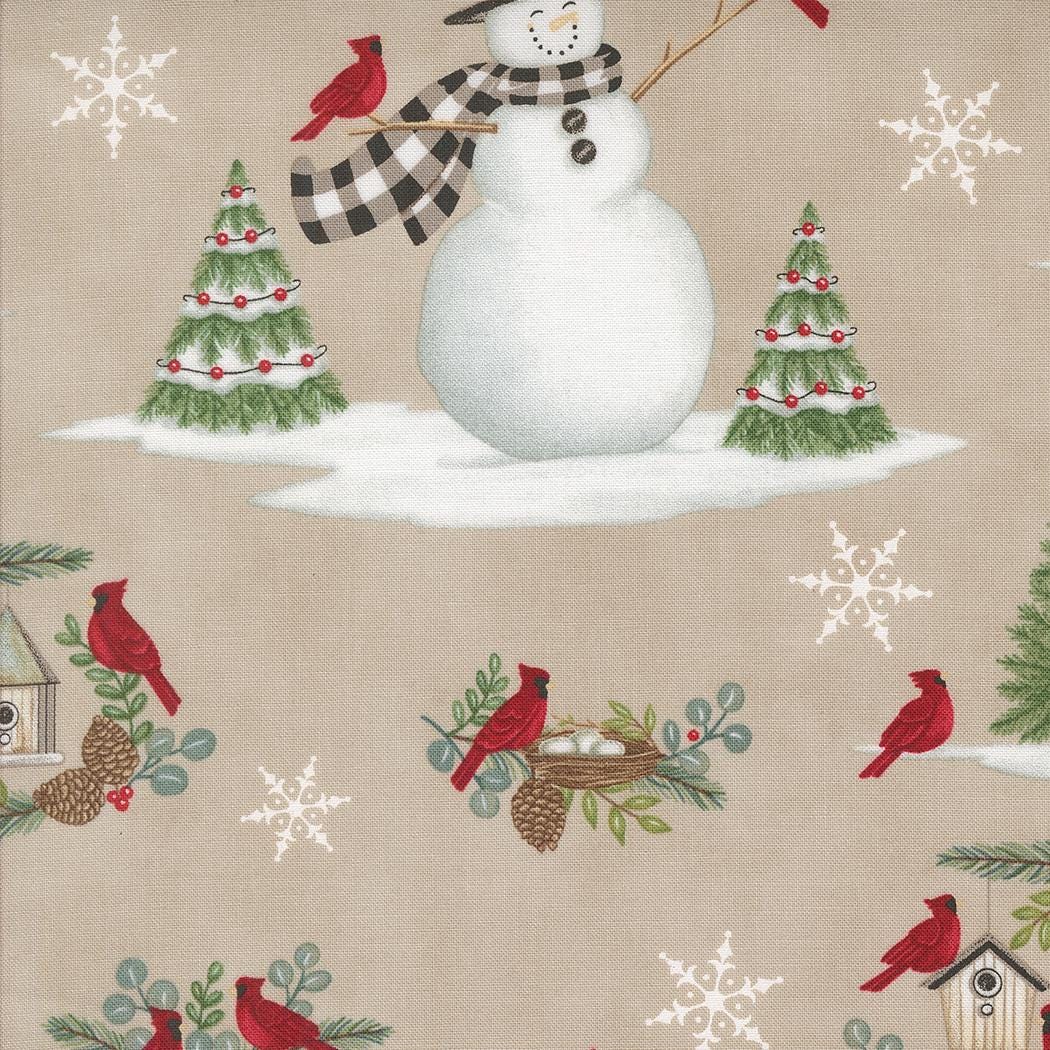Snowman and Cardinal in Fog from Winter Friends by Deb Strain for Moda continuous cuts of Quilter's Cotton Fabric