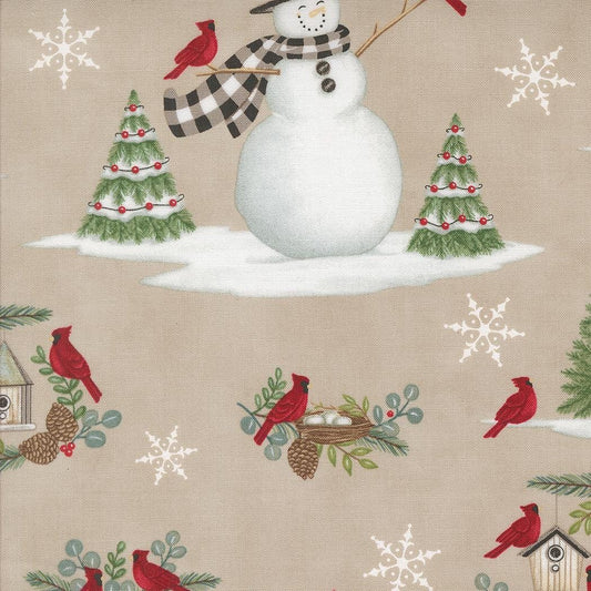 Snowman and Cardinal in Fog from Winter Friends by Deb Strain for Moda continuous cuts of Quilter's Cotton Fabric