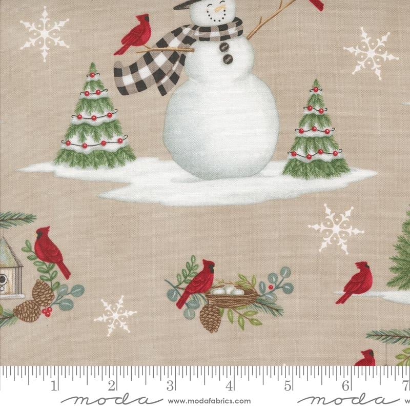 Snowman and Cardinal in Fog from Winter Friends by Deb Strain for Moda continuous cuts of Quilter's Cotton Fabric