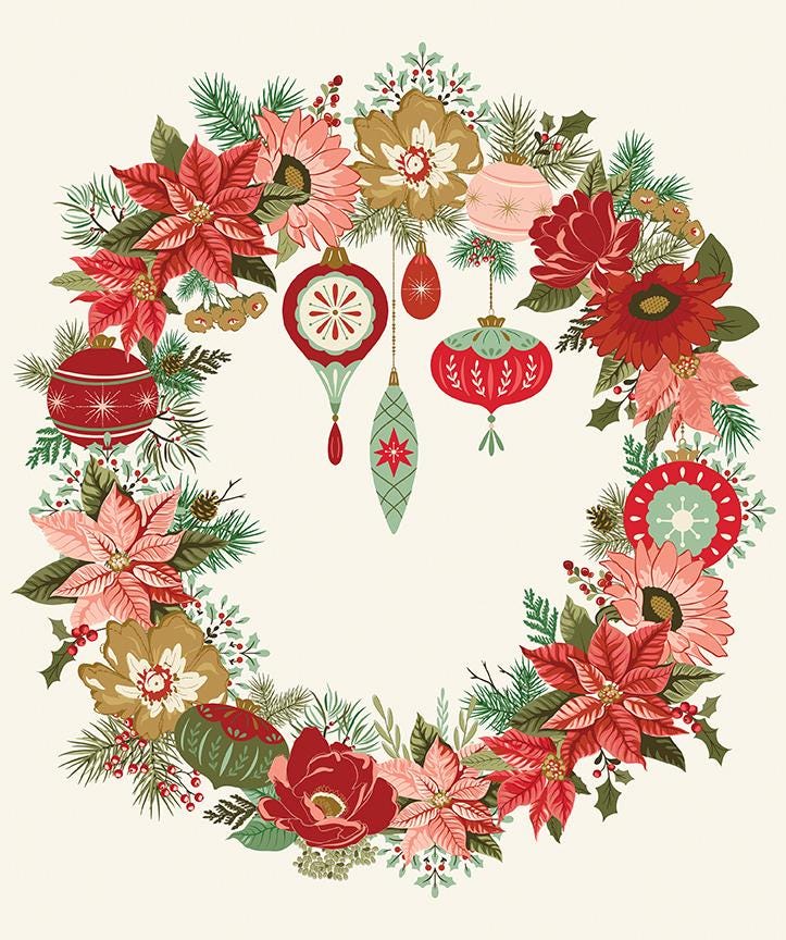 Glisten Wreath Panel by Sandy Gervais for Riley Blake Designs 35.5 inch x 43 inch panel of 100% Quilter's Cotton
