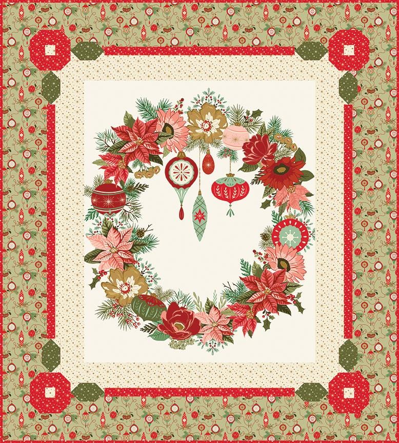 Glisten Wreath Panel by Sandy Gervais for Riley Blake Designs 35.5 inch x 43 inch panel of 100% Quilter's Cotton