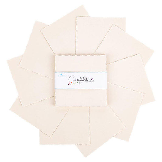 Confetti Cotton Solid in Ivory by RBD Designers for Riley Blake Designs. Quilter's Cotton Charm Pack of 42 5 inch squares