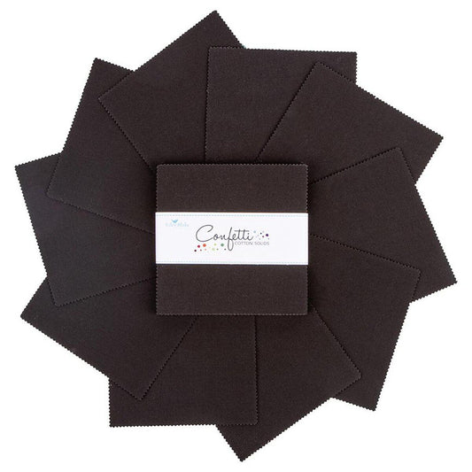 Confetti Cotton Solid in Licorice by RBD Designers for Riley Blake Designs. Quilter's Cotton Charm Pack of 42 5 inch squares