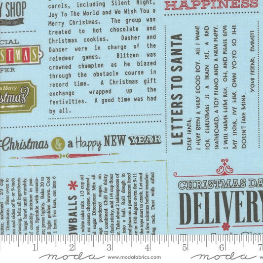 In The News Text and Words in Sky from Emmitt and Ivy by Sweetwater for Moda continuous cuts of Quilter's Cotton Fabric
