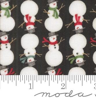 Stacked Snowmen in Charcoal Black from Winter Friends by Deb Strain for Moda continuous cuts of Quilter's Cotton Fabric