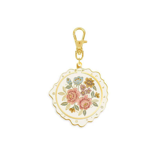 Jane Austen Embroidery Hoop Enamel Charm, Keychain with Gold Lobster Clasp