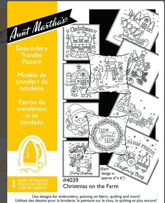 Christmas on the Farm Aunt Martha's #4039 Vintage Embroidery Hot Iron Transfer Pattern