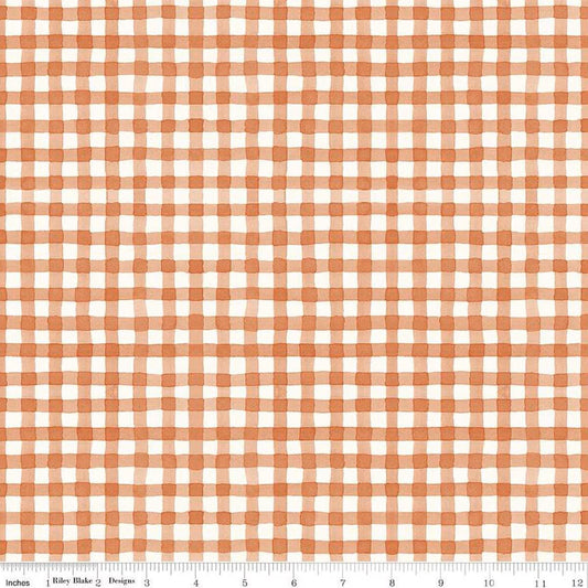 Sunflower Whispers Gingham in Pumpkin by Lisa Audit for Riley Blake Designs.  Continuous cuts of quilter's cotton fabric