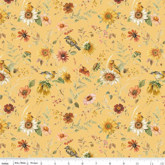 Sunflower Whispers Prairie in Yellow by Lisa Audit for Riley Blake Designs.  Continuous cuts of quilter's cotton fabric