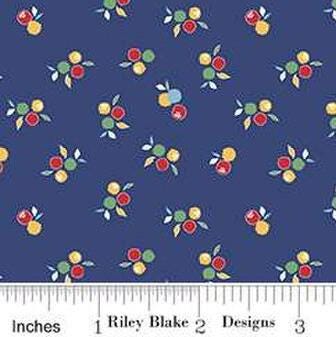 Simple Pleasures Kitchen Flowers in Navy by Sandy Klop of American Jane for Riley Blake Designs.  Continuous cuts of quilter's cotton fabric