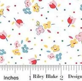 Simple Pleasures Calico Sweet Rose in White by Sandy Klop of American Jane for Riley Blake Designs  Continuous cuts of quilter's cotton